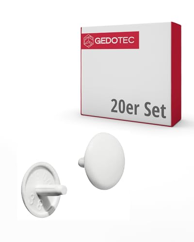 Gedotec Möbel-Abdeckkappen rund | 20 Stück - Schrauben-Kappen für Kopfloch-Bohrung PZ2 | H1115 | Abdeckungen Ø 12 x 2,5 mm | Verschluss-Stopfen Kunststoff weiß | Endkappen für Bohrlöcher & Holz-Möbel von Gedotec