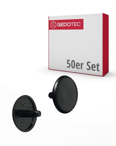 Gedotec Möbel-Abdeckkappen rund | 50 Stück - Schrauben-Kappen für Kopfloch-Bohrung PZ2 | H1115 | Abdeckungen Ø 12 x 2,5 mm | Verschluss-Stopfen Kunststoff schwarz | Endkappen für Bohrlöcher von Gedotec