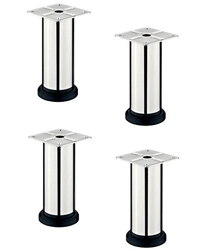 Gedotec Möbelfuß Lisa verstellbar Sockelfuß Metall Verstellfüße aus Stahl | Höhe 70 mm | Sofa-Fuß mit Höheneinstellung + 20 mm | Chrom poliert | 4er Set - Kommoden-Füße höhenvestellbar mit Platte von Gedotec