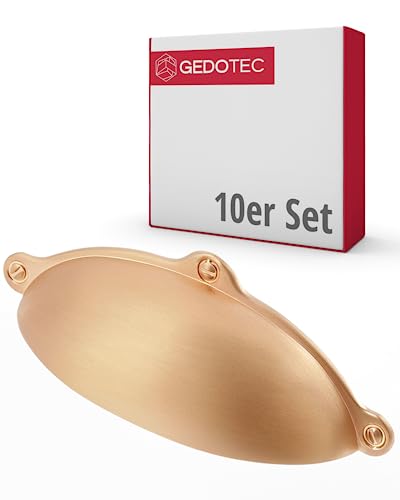 Gedotec Möbelgriffe aus Metall |10 Stück Muschelgriff -Kupfer gebürstet inkl. Befestigungsmaterial | ALEXANDRIA | 99,5 x 30 mm BA: 64 mm | Türgriffe für Schränke Griffe für Küchenschränke Griffe Möbel von Gedotec