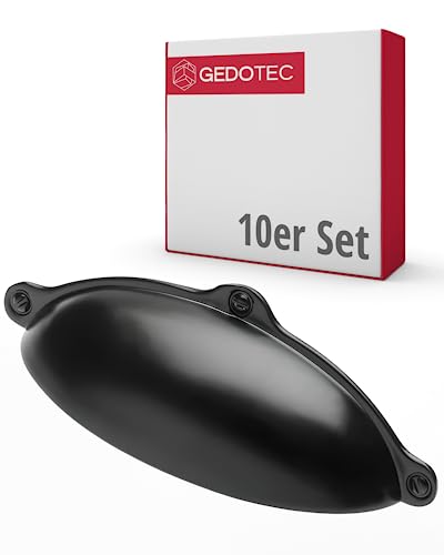 Gedotec Möbelgriffe aus Metall | 10 Stück Muschelgriff - Schwarz matt inkl. Befestigungsmaterial | ALEXANDRIA | 99,5 x 30 mm BA: 64 mm | Türgriffe für Schränke Griffe für Küchenschränke Griffe Möbel von Gedotec