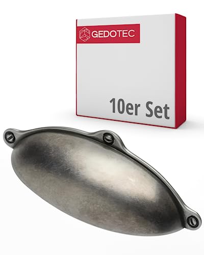 Gedotec Möbelgriffe aus Metall | 10 Stück Muschelgriff - Silber antik inkl. Befestigungsmaterial | ALEXANDRIA | 99,5 x 30 mm BA: 64 mm | Türgriffe für Schränke Griffe für Küchenschränke Griffe Möbel von Gedotec