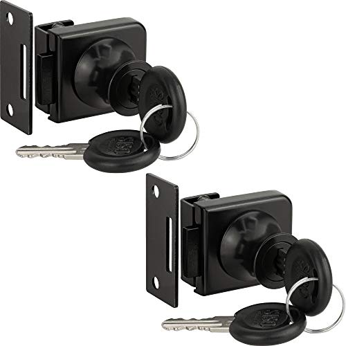 Gedotec Möbelschloß Zylinder-Möbelschloss Vitrinen-Schloss Set - ECONO BLACK | Tür-Verriegelung für Glas-Schränke & Möbel | Glastürschloss zum Klemmen | 2 Stück - Riegelschloss für Glastüren 4-8 mm von Gedotec