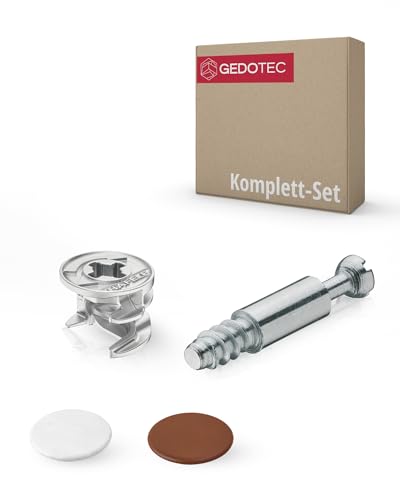 Gedotec Möbelverbinder Exzenter Schrank-Verbinder MINIFIX 15 mm | Abdeckkappen braun & weiß | Verbinder für Bohrloch Ø 5 mm | Komplett-Set - MADE IN GERMANY | Möbelbeschläge | 1 Set von Gedotec