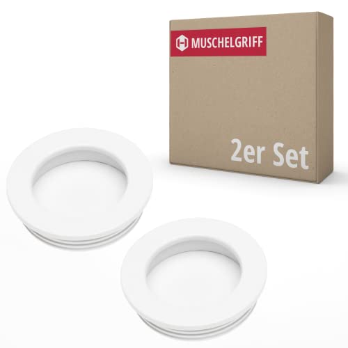 Gedotec Muschelgriff aus Metall | 2 Stück | Griffe für Küchenschränke inkl. Befestigungsmaterial | VALERIA | Möbelgriffe Weiß matt mit Ø 40,5 mm | Türgriffe für Schränke von Gedotec