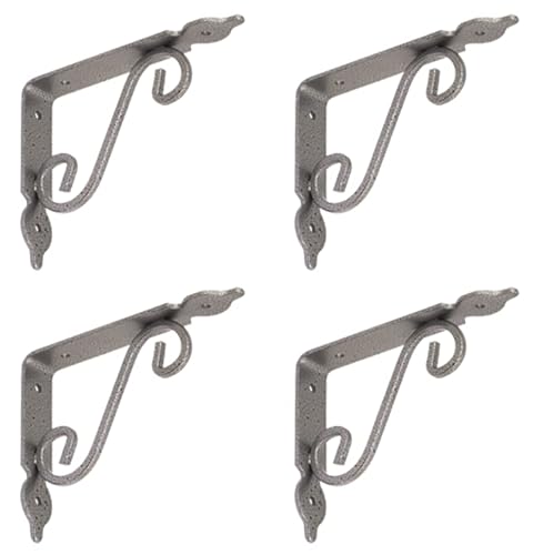 Gedotec Ornament-Konsole Schwerlastkonsole Metall Schwerlastträger | Smithy | Tiefe: 140 mm | Regalträger Tragkraft 15 kg | Stahl Antik Silber geschmiedet | 4 Stück Regalwinkel im Landhaus-Stil von Gedotec