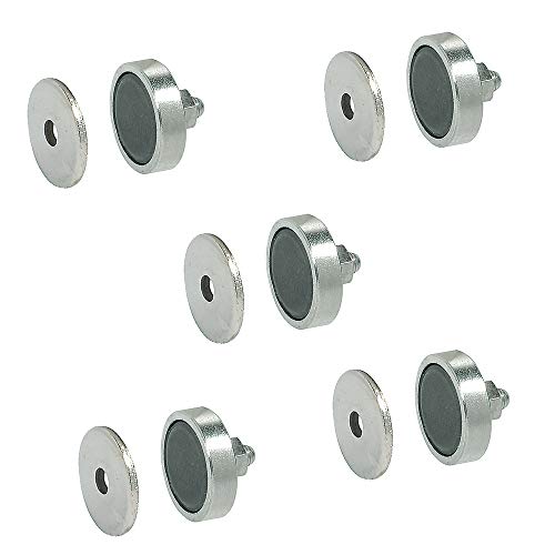 Gedotec Profi Magnet-Schnäpper Möbelschnäpper für Metallschränke | Magnetverschluss Stahl verzinkt | Möbelmagnet aus Stahl | Einbohr-Magnet 4 kg Haltekraft | 5 Stück - Türmagnet mit Gegenplatte von Gedotec