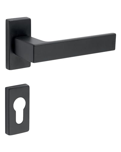 Gedotec Schmalrahmen-Drückergarnitur Aluminium | 1 Set Türbeschlag Türgriff Zimmertür auf schmal-Rosette | PZ - Zylinder | Drücker-Paar schwarz | PUSH 1317 | Türgarnitur inkl. Befestigungsmaterial von Gedotec