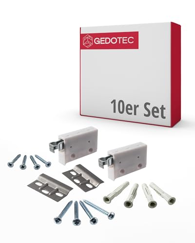 GedoTec Schrank-Aufhänger mit Montageschiene weiß | Tragkraft 150 kg | 10 Komplett-Sets - Möbel-Aufhänger mit Trägerplatte & Befestigungsmaterial Oberschrank | H10630 | Schrankhalter und Wandschienen von Gedotec