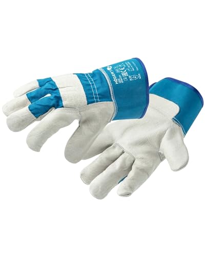 Gedotec Schutzhandschuhe aus Rindsleder | LEINE | 1 Paar Handschuhe | Größe: 10 | Oberfläche: blau/weiß Kombination | Optimale Griffigkeit und Fingerspitzengefühl | Montagehandschuhe gloves von Gedotec