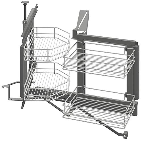 Gedotec Schwenkbeschlag Küchen-Schrank Drehbeschlag mit Tablarböden für Eckschrank | Drehteller für Unter-Schrank | 900 x 495 mm | Schwenkrichtung Rechts | 1 Komplett-Set mit Drahtkörbe Chrom poliert von Gedotec