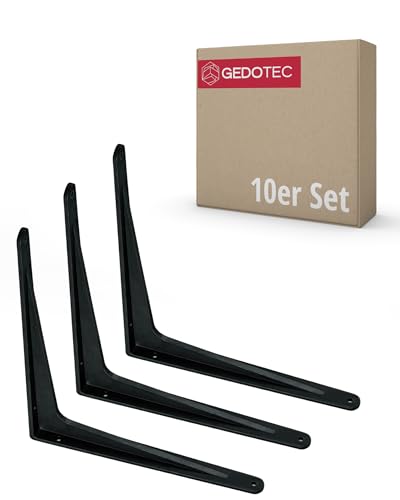 Gedotec Schwerlastkonsole Alu Regal-Konsole | SPARTA | Tiefe: 140 mm | 10 Stück Regalhalterung aus Aluminium Schwarz matt | Tragkraft 100 kg für Wandregale | Regalträger rostfrei | Wand-Winkel von Gedotec