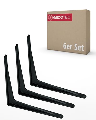 Gedotec Schwerlastkonsole Alu Regal-Konsole | SPARTA | Tiefe: 340 mm | 6 Stück Regalhalterung aus Aluminium Schwarz matt | Tragkraft 300 kg für Wandregale | Regalträger rostfrei | Wand-Winkel von Gedotec