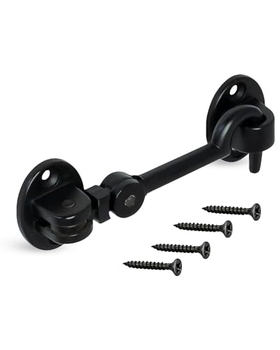 Gedotec Sturmhaken aus Metall Schwarz 106 x 37 mm I 1 Stück Tür Sturmhaken I Kabinenhaken inkl. Platte & Befestigungsschrauben für Garagentor, Fenster, Scheunentor, Gartentor Riegel, Fensterhaken von Gedotec