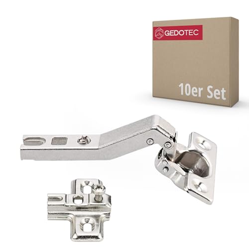 Gedotec Türscharnier Küche Topfband | 10 Stk Möbelscharnier mit Montageplatte | Metalla Mini A 95 | Topfbohrung 26 mm | Scharniere für 45° Winkel-Anwendungen mit Schließautomatik | Schranktür Dämpfer von Gedotec