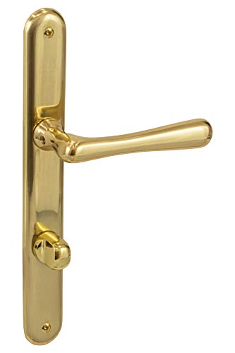 Gedotec Türdrücker-Garnitur Messing Drückergarnitur Antik Türbeschlag Vintage Türgriff Zimmertüren - Elegant | Messing poliert | WC - Badezimmer | 1 Set - Design Langschild-Garnitur inkl. Schrauben von Gedotec