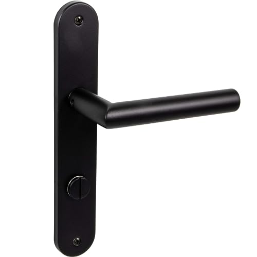 Gedotec Drückergarnitur Schwarz matt [WC-Badezimmer] 1x Tür Beschläge Langschild I Türgriffe Innentüren L-FORM I Türklinke für Türstärke 35 – 47 mm | Türbeschlag mit Befestigungsmaterial von Gedotec