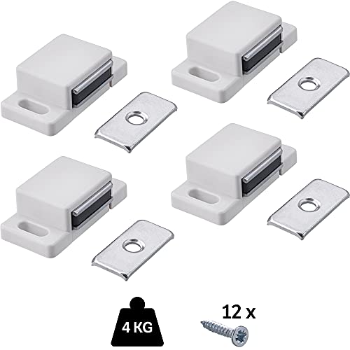 Gedotec Türmagnet stark Magnetschnapper für Möbel & Schrank-Türen | Tür-Schnapper eckig | EASY | Möbelverschluss Kunststoff weiß | Haltekraft 4 kg | 4 Stück - Türverschluss magnetisch inkl. Schrauben von Gedotec