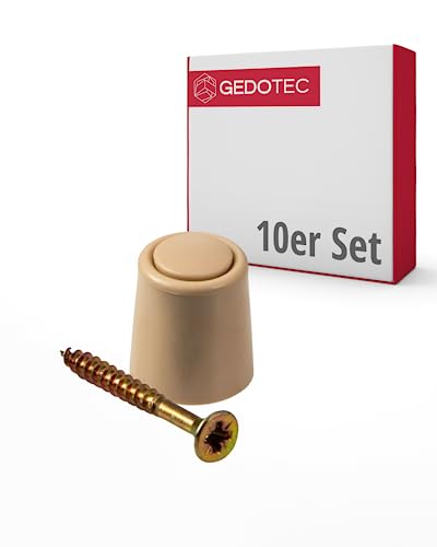 Gedotec Türstopper Gummi inkl. Befestigungsmaterial | 10 Stück Premium Tür Stopper aus Kunststoff - Beige | Türstopper Boden zum Kleben + Schrauben | Türstopper klein für Zimmertüren von Gedotec