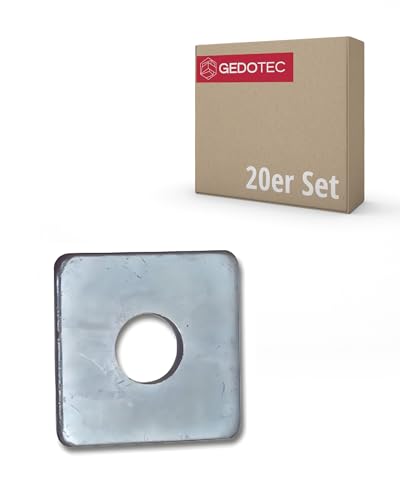 Gedotec Unterlegscheibe aus Stahl verzinkt | 20 Stück Beilagscheiben rund | M20 | nach DIN 436 gefertigt | Vierkantscheibe für Holzkonstruktion | Karosseriescheiben | Beilagscheiben-Sortiment von Gedotec