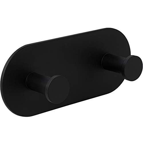 Gedotec Wand-Garderobe Metall schwarz Hakenleiste | NOTTINGHAM | Kleiderhaken-Leiste selbstklebend ohne Bohren | Wandhaken zum Kleben | Doppelhaken rund inkl. Befestigungsmaterial - Jackenhalter Wand von Gedotec