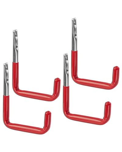 Gedotec Wandhaken | 213 x 150 mm | 4 Stück - Set Montagehaken | Tragkraft 37 kg | Gerätehaken zum Schrauben | Werkstatthaken Leiterhaken rot gummiert von Gedotec