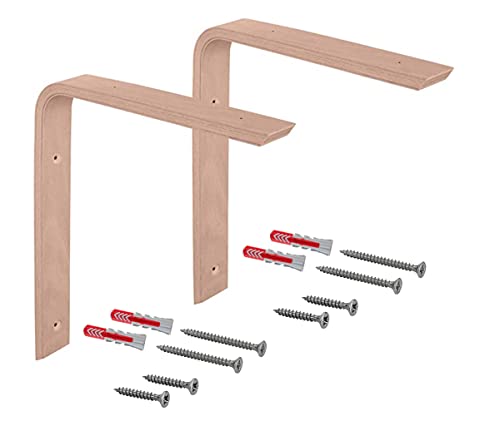 Gedotec Holzkonsole Wand-Winkel | 2 Stück - Regalwinkel aus Buche | 300 x 250 mm | COUNTRY | Regal-Halter aus massivem Naturholz | Träger in L-Form | Konsolen geeignet für Bücherregale von Gedotec