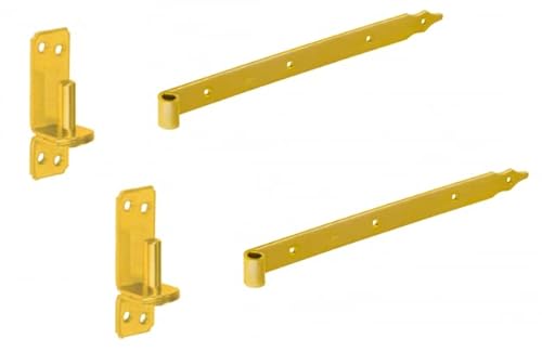 Gedotec schweres Türscharnier - Aufschraubband | 1 Set aus 2 Stk Ladenbänder + 2 Stk Zapfgriff aus Stahl | Fensterschanier 800 mm - Durchmesser 16 mm | Türband Gelb | Scharniere Tür | Einbohrband von Gedotec