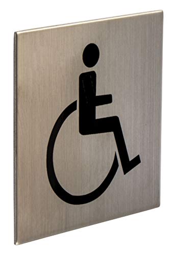 Gedotec selbstklebende Türschilder Edelstahl Toiletten-Schild eckig - Rollstuhlfahrer FI10009 | WC-Symbol für Zimmertür | Edelstahl matt gebürstet | 75 x 75 mm | 1 Stück - Design Tür-Schild zum Kleben von Gedotec