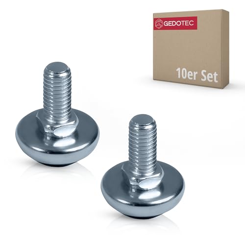 Gedotec verstellbare Möbelfüße M10 Verstellschraube höhenverstellbar Stahl verzinkt | 10 Stück Nivellierfüße - Möbelschrauben zum einschrauben | M10 x 20 mm | Tragkraft: 200 kg | Maschinenfüße von Gedotec