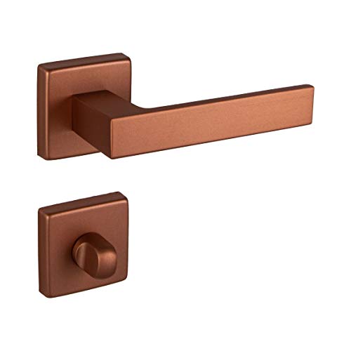 JUVA Türgriff Zimmertür Drückergarnitur Aluminium | 1 Stück Türklinke eckig Türdrücker-Garnitur Zimmertür | WC - Bad | PUSH 1317 | Antik Bronze Kupfer matt | Türbeschläge Vintage für Innentüren von Gedotec