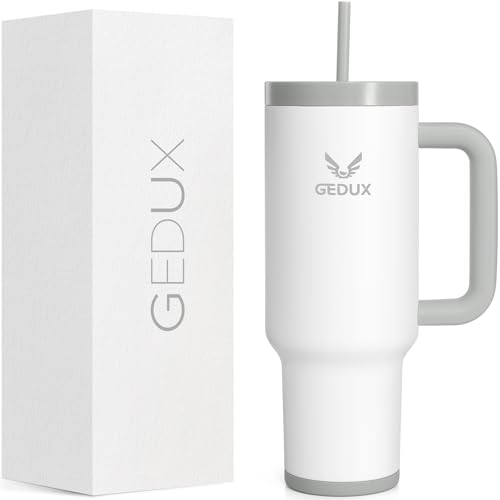 Gedux Trinkflasche mit Strohhalm 1.2L - Thermobecher mit Henkel auslaufsicher - Doppelwandige Vakuumisolierung - Thermobecher mit StrohhalmSpritzwassergeschützter Deckel von Gedux