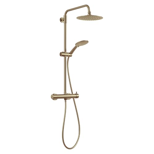 Gedy STAR PLUS 03 Duschsäule Gold matt mit Einhebelmischer, Duschset 3 Positionen, Duschkopf; Schlauch 150 cm, ausziehbar 92-146 vm von Gedy