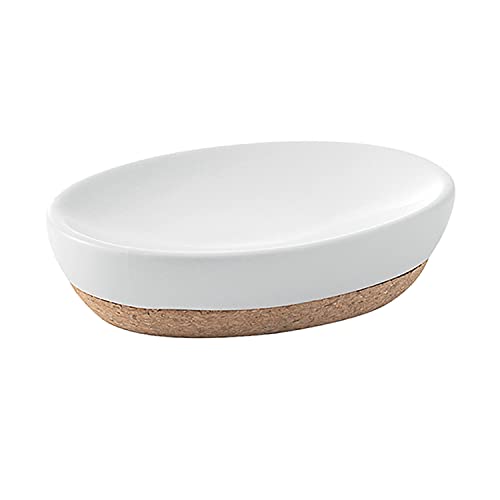 Gedy G-Canberra, Maße und Gewicht: 3 x 13 x 9,5 cm & 0,184 kg, Solide Seifenschale aus Keramik und Kork, weiße Oberfläche, Design R&S, 2 Jahre Garantie, Unica von Gedy
