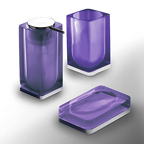 Gedy Iceberg Set 3 Stück Farbe Violett, Seifenschale, Seifenspender, Zahnbürstenhalter, 3 Produkte aus Harz, lila Oberfläche, 2 Jahre Garantie 2, Design R&S, Unica von Gedy