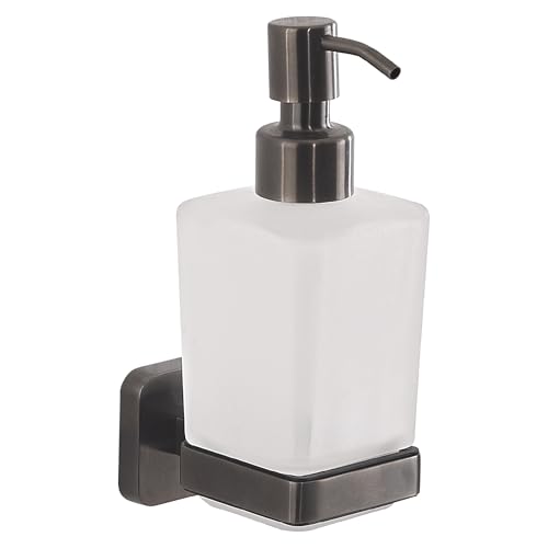 Gedy Tonga Seifenspender für die Wand, Gun Metall, Edelstahl und Glas, Fassungsvermögen 220 ml, 6,3 x 11,7 x 17,3 cm, selbstklebend, ohne Bohren von Gedy