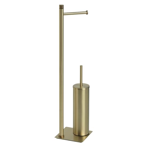 Gedy TRILLY WC-Bürste und Toilettenpapierhalter, gebürstetes Gold, Edelstahl, 14 x 14 x 63 cm von Gedy