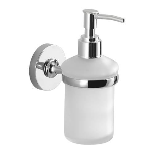 Gedy FELCE Plus Seifenspender für Badezimmer, Wand, Chrom, Edelstahl und Glas, 6,8 x 10,3 x 15,4 cm, selbstklebend, ohne Bohren von Gedy