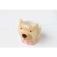 Handbemalte Keramik Pink Bow Braunbär Eierbecher Weiß Frühstücksservice von GeeCeFa