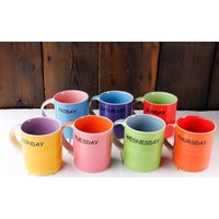 Handgemachte Keramiktassen 7Er Set Tage Regenbogen Tassen Handbemalt Geschenk Büro Deko Tee Kaffee 10Oz von GeeCeFa