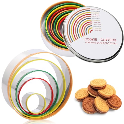 Edelstahl Ausstechformen,GeeRic 12 Stück Plätzchen Ausstecher Rund mit Aufbewahrungsbox,Cookie Cutter Set zum Backen Von Teig GebäCk Keksformen von GeeRic