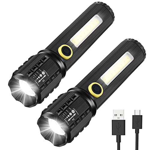 GeeRic 2er-Pack Flashlight Taschenlampe,LED-Taschenlampe, leistungsstark, wiederaufladbar, IP67, wasserdicht, hell, einstellbar und zoombar, 3 USB-Modi, tragbare Taschenlampen für Werkstatt, Camping von GeeRic