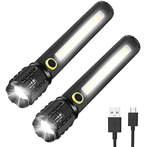 GeeRic 2er-Pack Flashlight Taschenlampe,LED-Taschenlampe, leistungsstark, wiederaufladbar, IP67, wasserdicht, hell, einstellbar und zoombar, 3 USB-Modi, tragbare Taschenlampen für Werkstatt, Camping von GeeRic