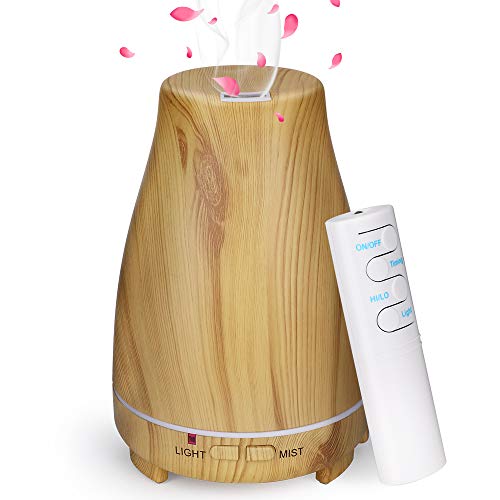 Aroma Diffuser，GeeRic 200ML Luftbefeuchter Ultraschall Vernebler,Raumbefeuchter Aromatherapie Öle Duftlampe mit 7 Farben LED Helles Holz von GeeRic