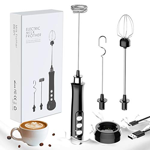 GeeRic Elektrischer Milchaufschäumer,2 in 1 Handheld Quirl 3-Gang USB Aufladbar Handheld Milchaufschäumer Mixer Aufschäumer für Kaffee/Latte/Cappuccino/Sahne/Macchiato/Eier Schlagen von GeeRic