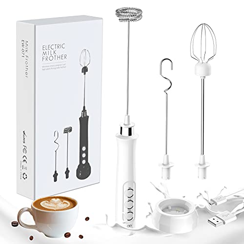 GeeRic Elektrischer Milchaufschäumer,2 in 1 Handheld Quirl 3-Gang USB Aufladbar Handheld Milchaufschäumer Mixer Aufschäumer für Kaffee/Latte/Cappuccino/Sahne/Macchiato/Eier Schlagen von GeeRic