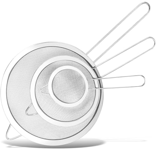 Sieb Küchensieb,GeeRic Sieb Set 8/12/18 cm, Küchensieb Edelstahl mit Verstärktem Griff,feinmaschig Kochsieb für Küche Mehl Quinoa Reis Nudeln Puderzucker und Mehr von GeeRic