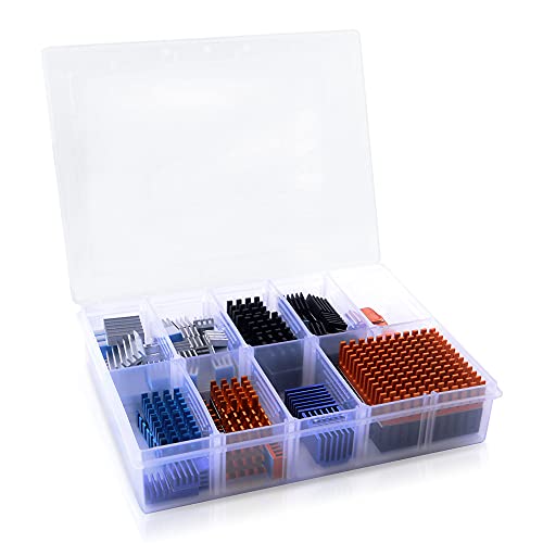 GeeekPi 102 PCS (12 verschiedene Größen) Kühlkörper Kit mit leitfähigem Klebeband, Aluminium Kühlkörper Kühler und Kupfer Kühlkörper für Raspberry Pi A B B+ 2/3/4 von GeeekPi