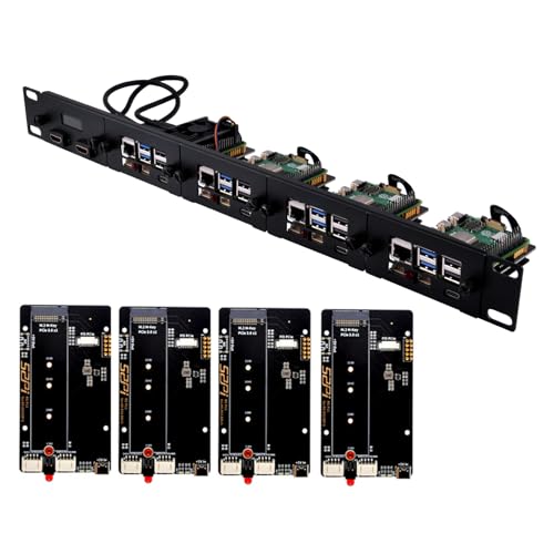 GeeekPi 19 Zoll 1U Rack-Halterung für Raspberry Pi 5, mit 4PCS PCIe auf M.2 NVMe SSD Adaptern, hält bis zu 4 Raspberry Pi 5 Boards, kompatibel mit 19 Zoll Server Rack von GeeekPi