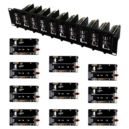 GeeekPi 19 Zoll 2U Rack-Halterung für Raspberry Pi 5, mit 10pcs PCIe auf M.2 NVMe SSD Adaptern, hält bis zu 10 Raspberry Pi 5 Boards, kompatibel mit 19 Zoll Server Rack von GeeekPi
